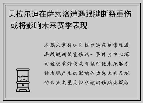 贝拉尔迪在萨索洛遭遇跟腱断裂重伤 或将影响未来赛季表现